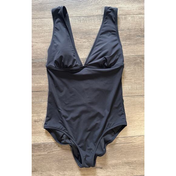Lands End Black V-Neck Plunge‎ One Piece Swimsuit Size 12 - Picture 1 of 9